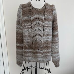 Italian Wool Blend Elegant Brown and Gray Knit Sweater